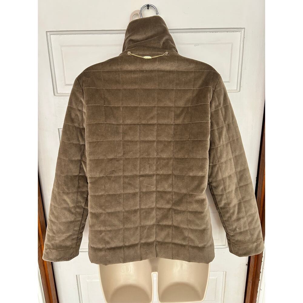 St John Sport by Marie Gray Quilted Puffer Jacket Brown Tan Velvet Size P Flaw - Picture 5 of 12